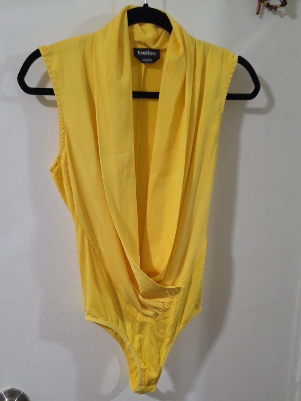 bebe Bright Yellow Draped Cowl Bodysuit